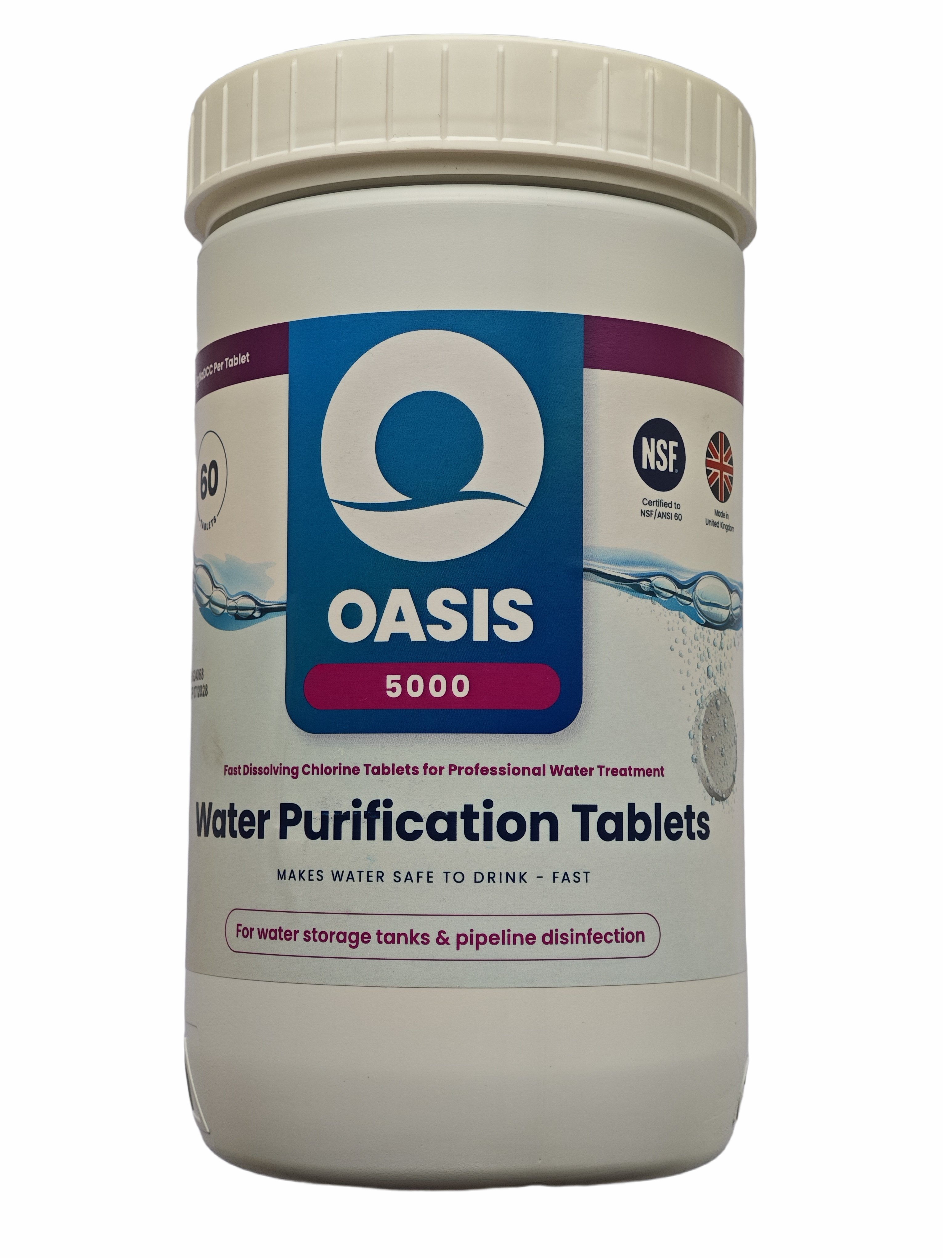 Таблетки для дезінфекції води Oasis 5000 (8,68 g NaDCC - 1 таблетка / 1000 літрів)